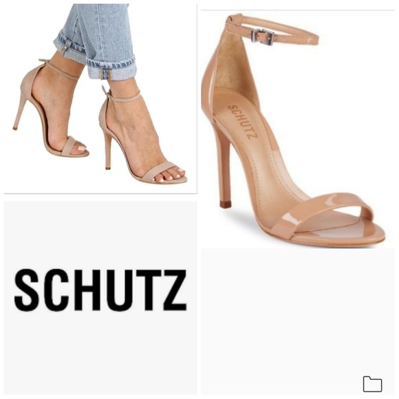 SCHUTZ Shoes - SCHUTZ nude ankle strap sandal heel size 8 B